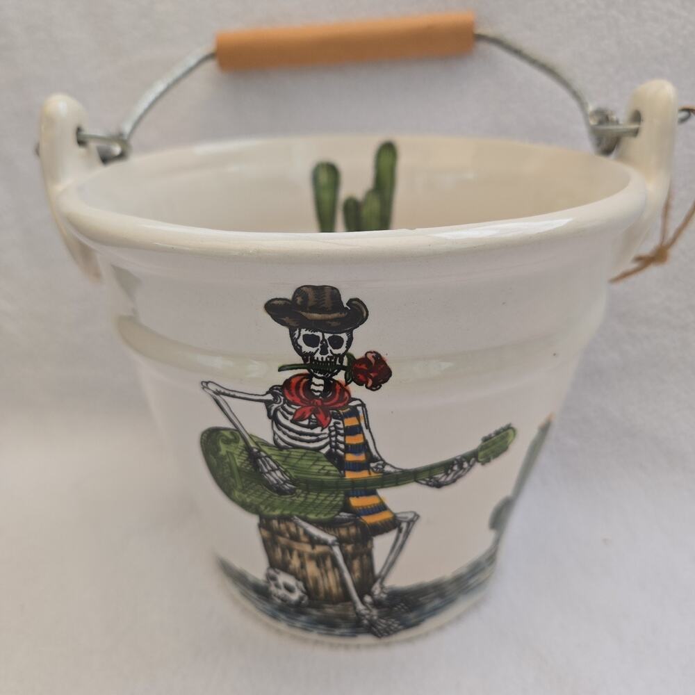 Maxcera Day of the Dead Art Pottery Pail Bucket